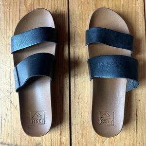 Reef Black and Tan Double-Strap Slide Sandals